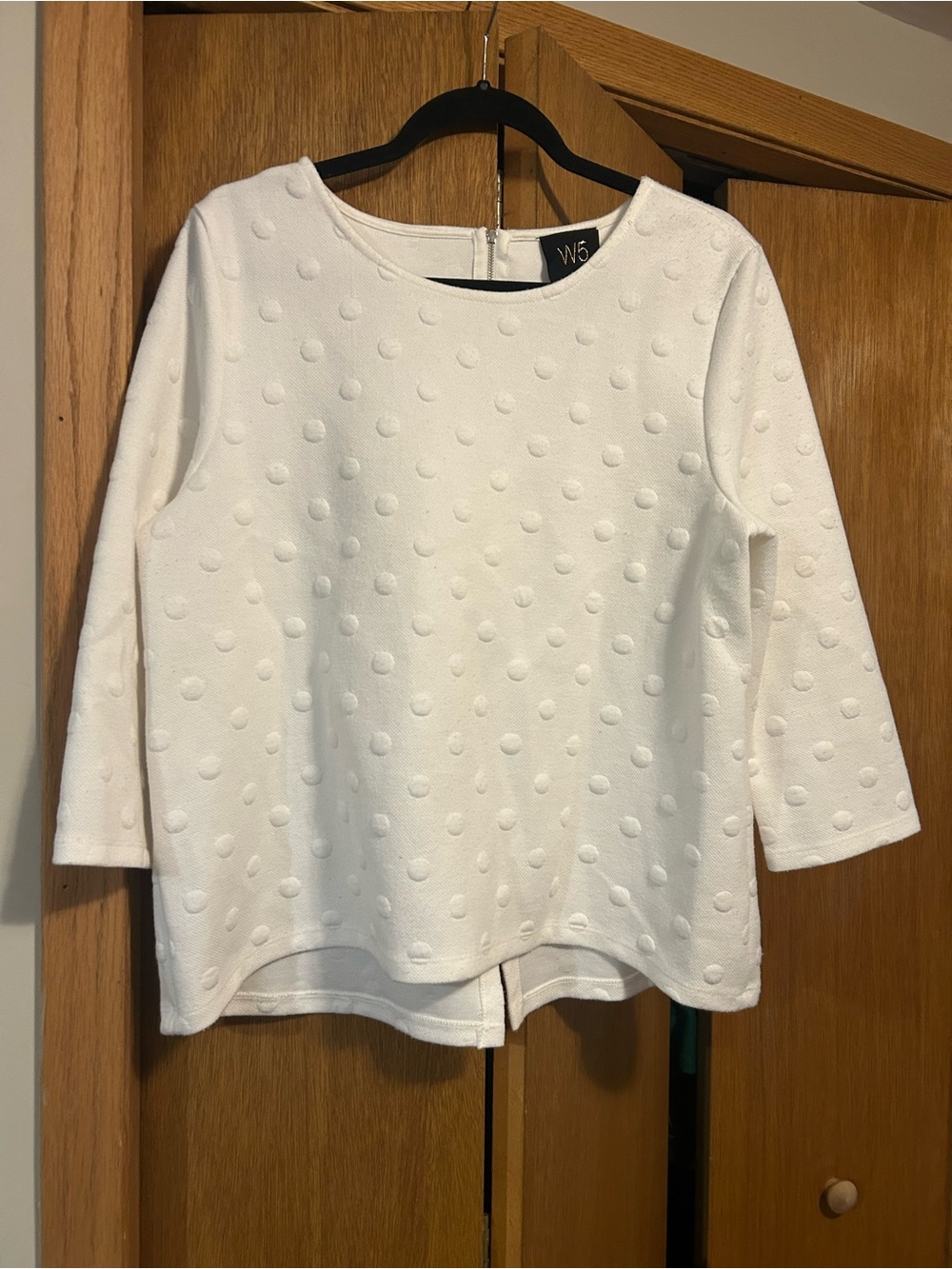 W5 Cream Textured Dot Long Sleeve Top